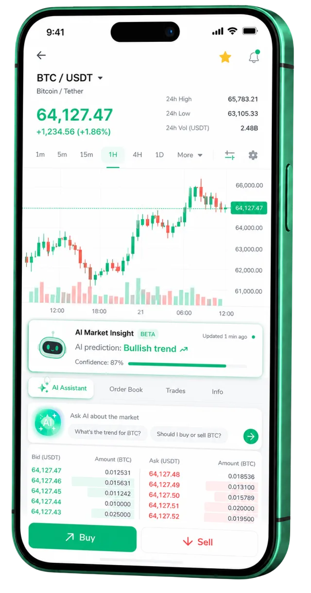 Moshi Folkstead mobile trading app running on a smartphone